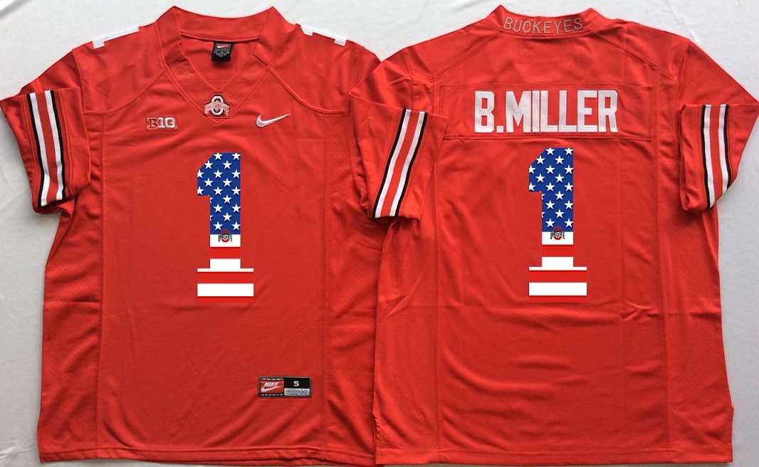 Ohio State Buckeyes #1 B.Miller Red USA Flag College Football Stitched Jersey